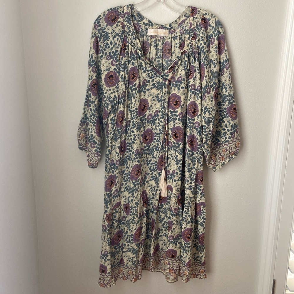 Natalie Martin Cream Floral Mini Dress with Mauve Accents - Picture 3 of 6